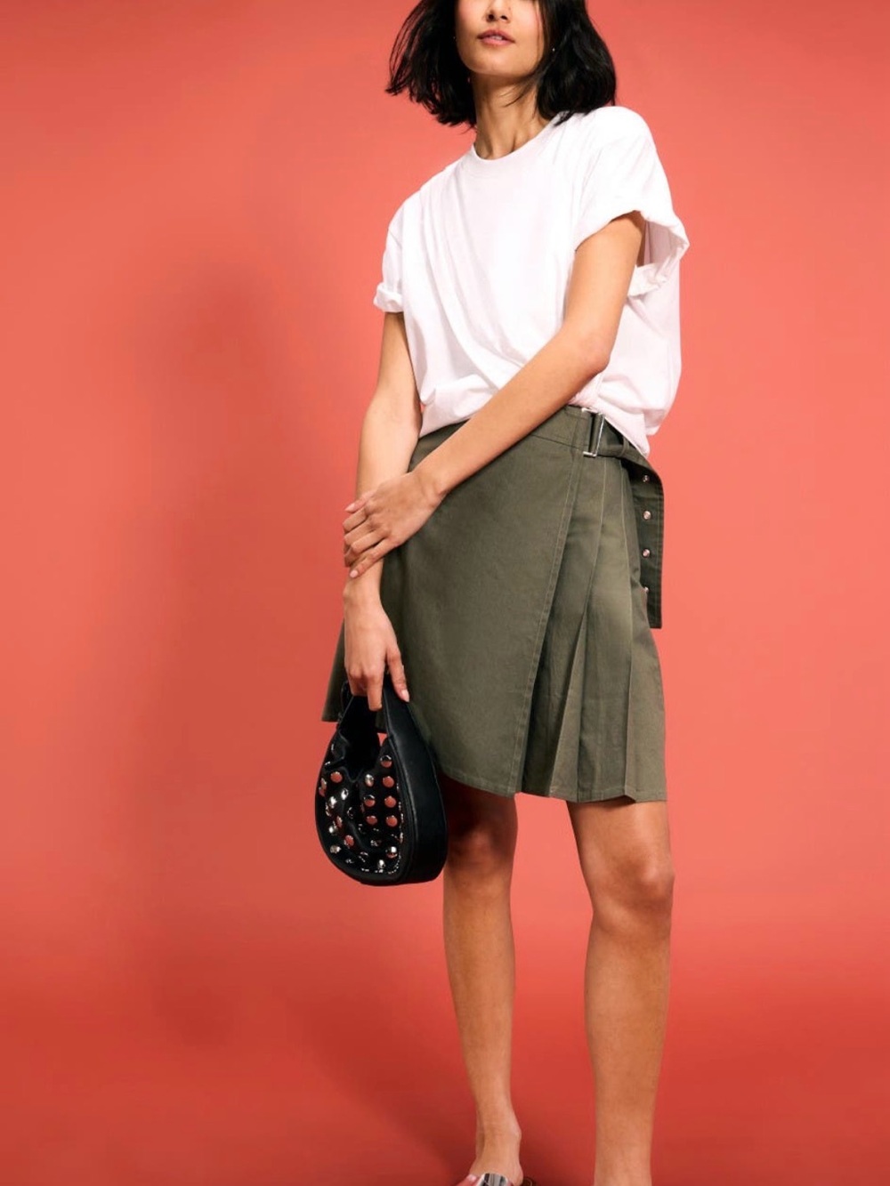 3.1 Phillip Lim Ranger Tee mini Dress Olive Wrap Pleated Skirt